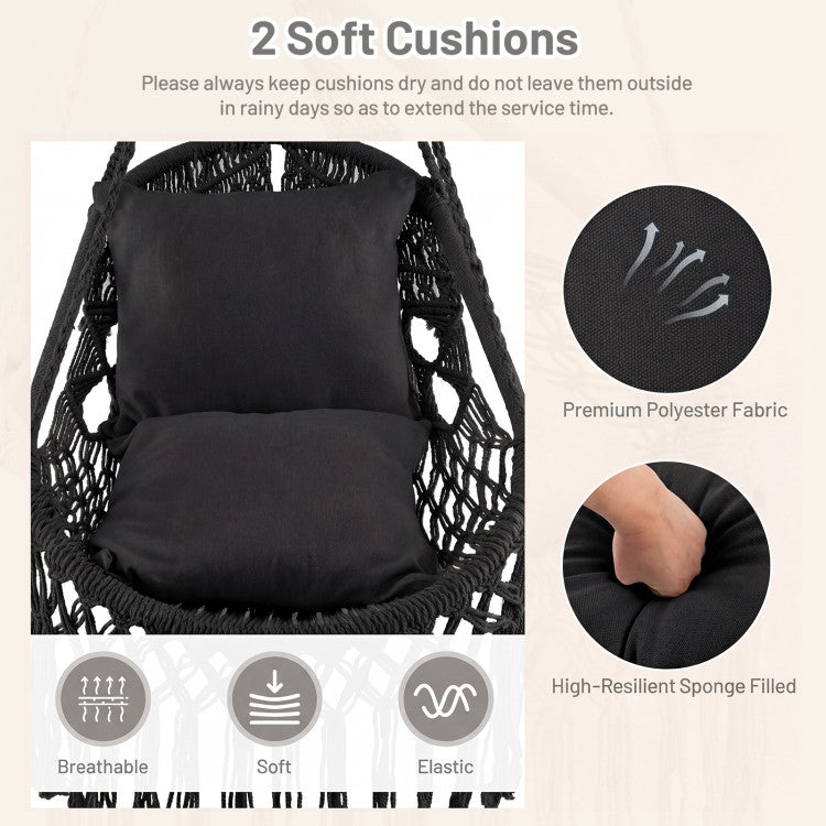 Outdoor Hanging Hammock Chair with Soft Seat Cushions and Sturdy Rope Chain