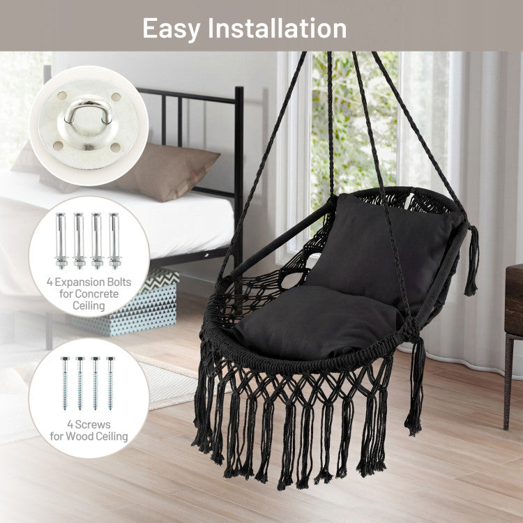 Outdoor Hanging Hammock Chair with Soft Seat Cushions and Sturdy Rope Chain