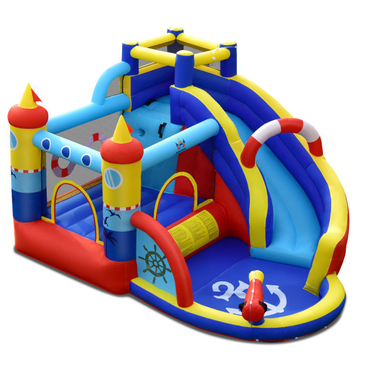 Outdoor Kids Inflatable Bounce Castle with Slide Climbing Wall and 450W Blower