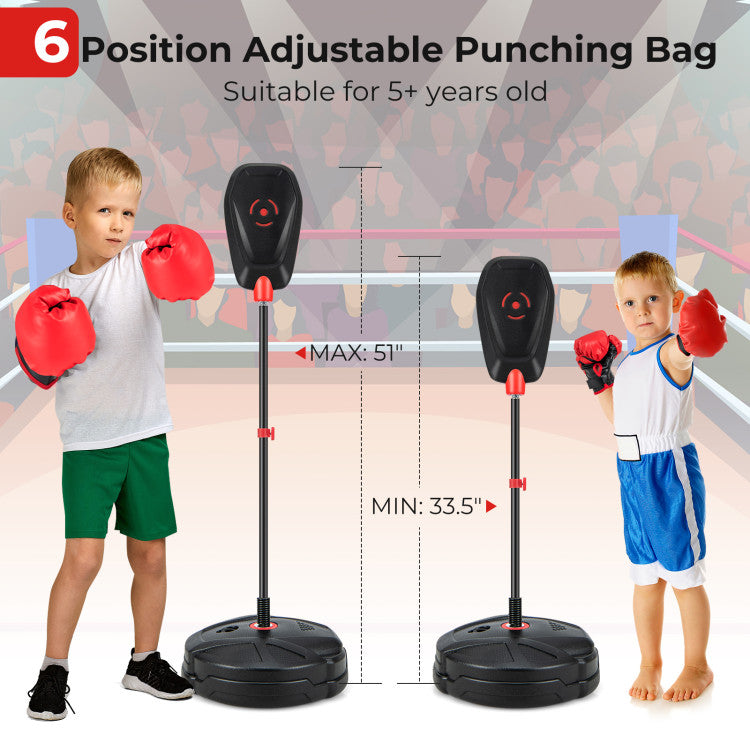 Kids Inflation-Free Boxing set with Punching Bag and Boxing Gloves Quick Rebound Design for 5+ Years Old Kids