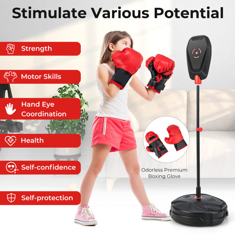 Kids Inflation-Free Boxing set with Punching Bag and Boxing Gloves Quick Rebound Design for 5+ Years Old Kids