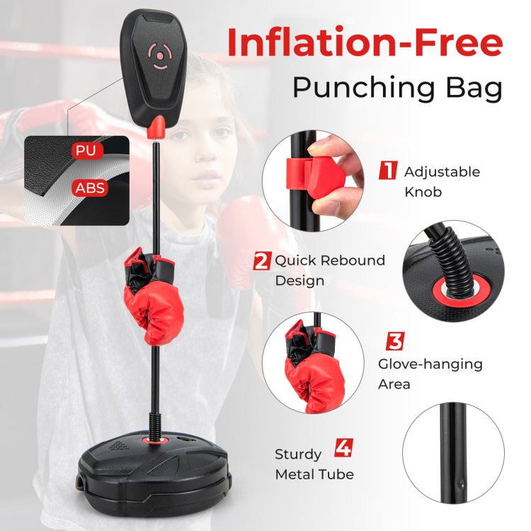 Kids Inflation-Free Boxing set with Punching Bag and Boxing Gloves Quick Rebound Design for 5+ Years Old Kids