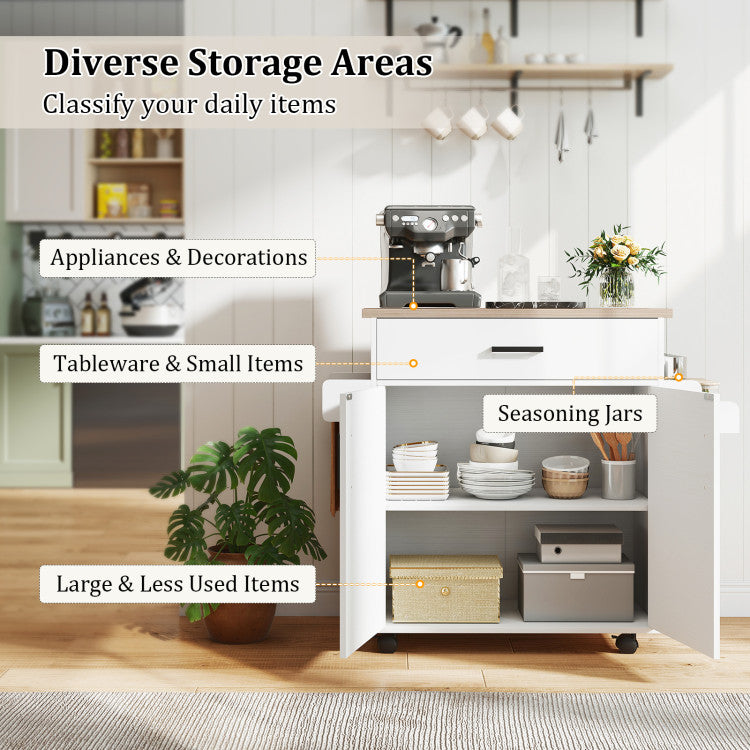 Modern Kitchen Island Cart Rolling Kitchen Storage Island with Drawer