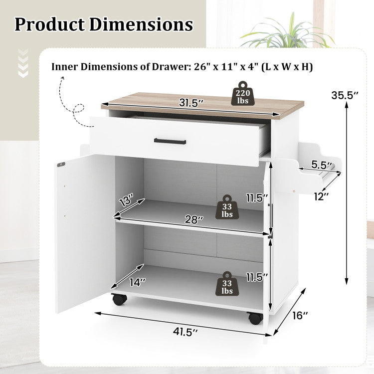Modern Kitchen Island Cart Rolling Kitchen Storage Island with Drawer