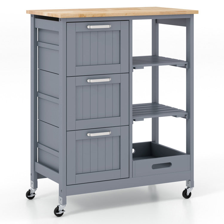 Modern Kitchen Island Cart Rolling Storage Trolley with Towel Rack and Drawer