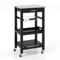Modern Kitchen Rolling Island Cart with Stainless Steel Tabletop and Basket