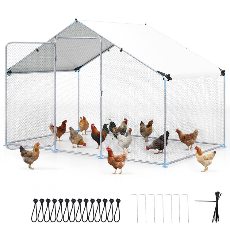 New Outdoor 9.8 x 6.7  Feet Large Metal Chicken Coop with Waterproof Cover