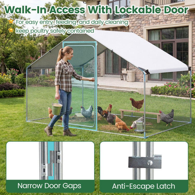 New Outdoor 9.8 x 6.7  Feet Large Metal Chicken Coop with Waterproof Cover