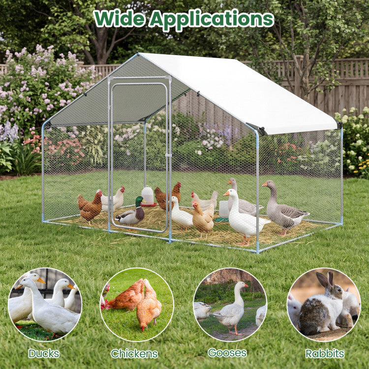 New Outdoor 9.8 x 6.7  Feet Large Metal Chicken Coop with Waterproof Cover