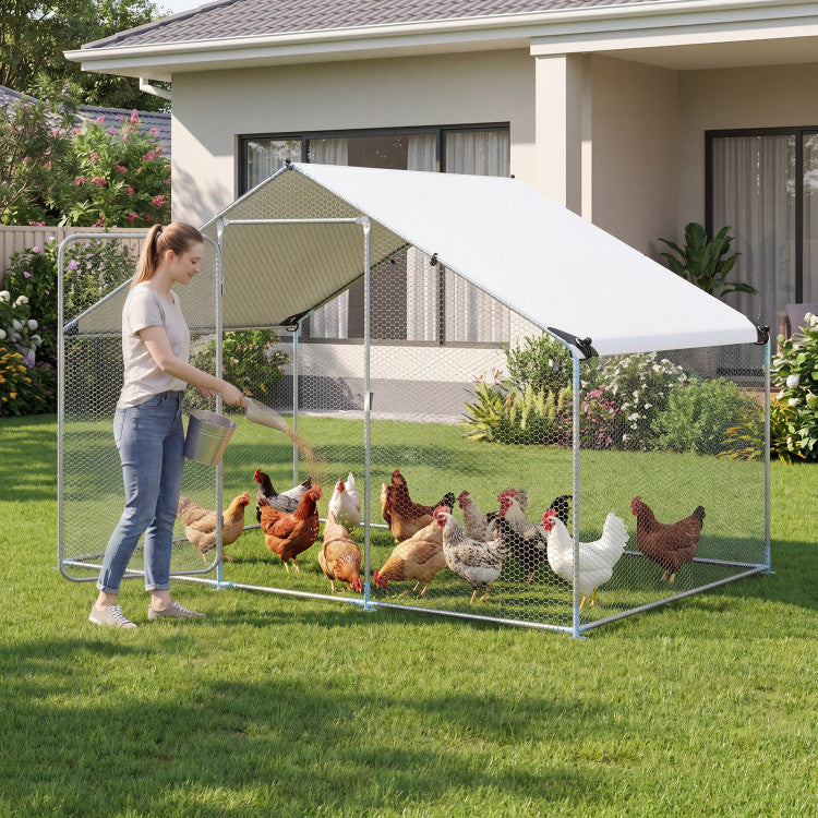 New Outdoor 9.8 x 6.7  Feet Large Metal Chicken Coop with Waterproof Cover