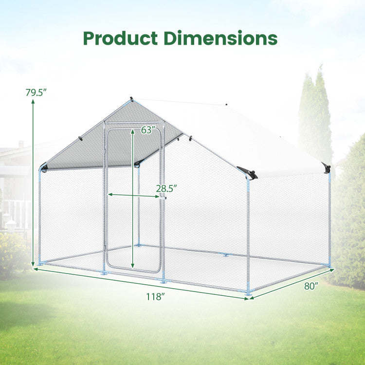 New Outdoor 9.8 x 6.7  Feet Large Metal Chicken Coop with Waterproof Cover