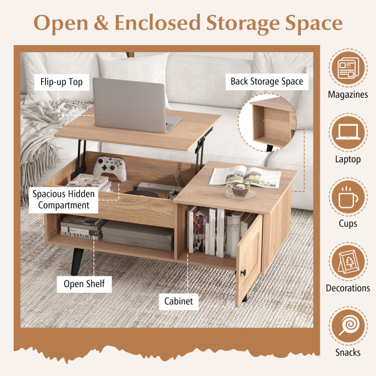 Home Lift Top Coffee Table with Storage and Hidden Compartment