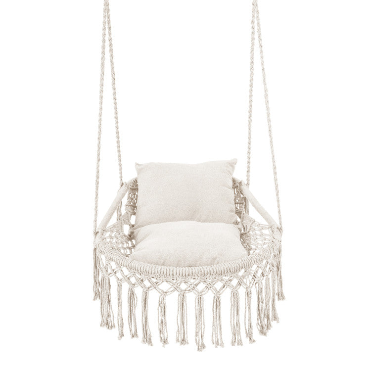 Outdoor Macrame Swing Chair Hammock Chair with 2 Removable Cushions