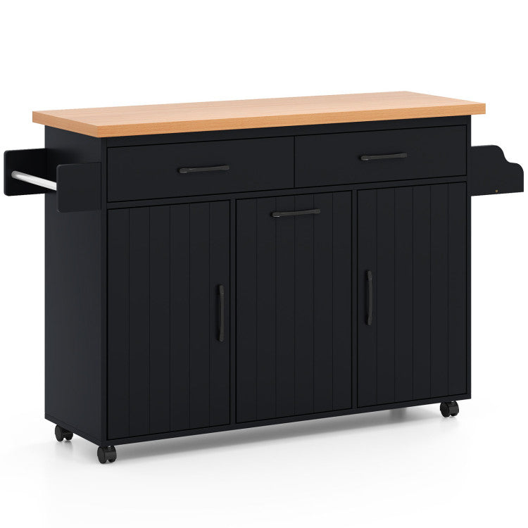 Modern Mobile Kitchen Island Table with Trash Bag Storage for Dining Room