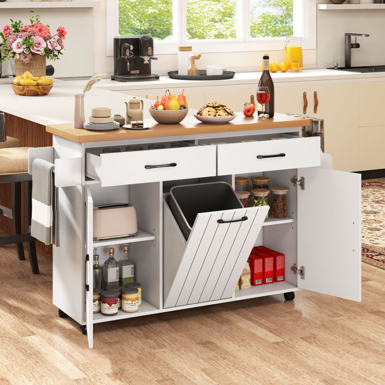 Modern Mobile Kitchen Island Table with Trash Bag Storage for Dining Room