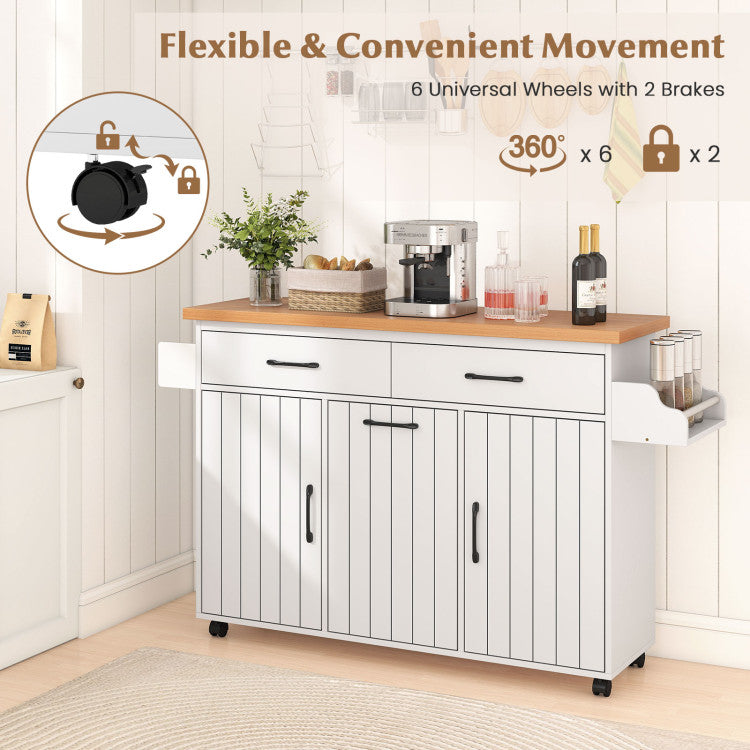 Modern Mobile Kitchen Island Table with Trash Bag Storage for Dining Room