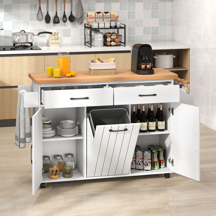 Modern Mobile Kitchen Island Table with Trash Bag Storage for Dining Room