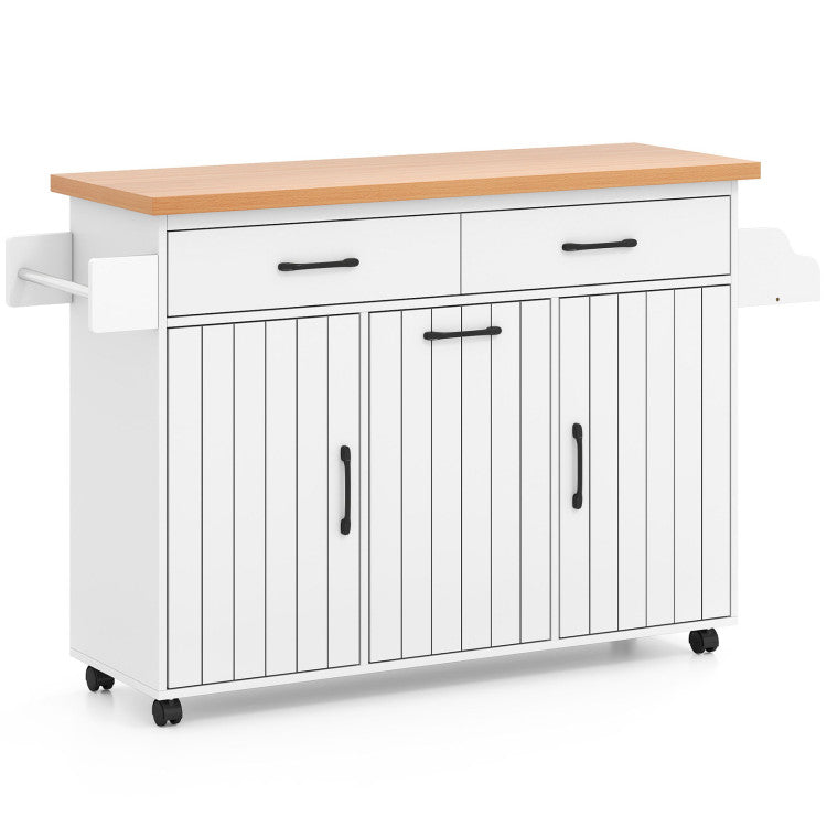 Modern Mobile Kitchen Island Table with Trash Bag Storage for Dining Room