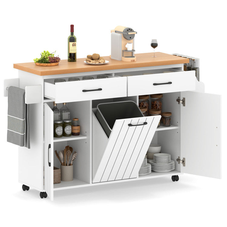Modern Mobile Kitchen Island Table with Trash Bag Storage for Dining Room
