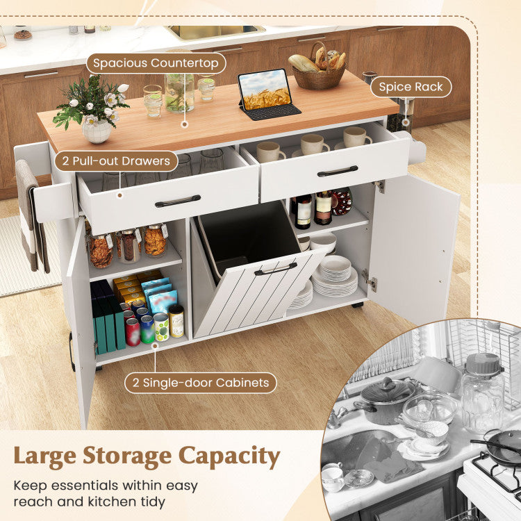 Modern Mobile Kitchen Island Table with Trash Bag Storage for Dining Room