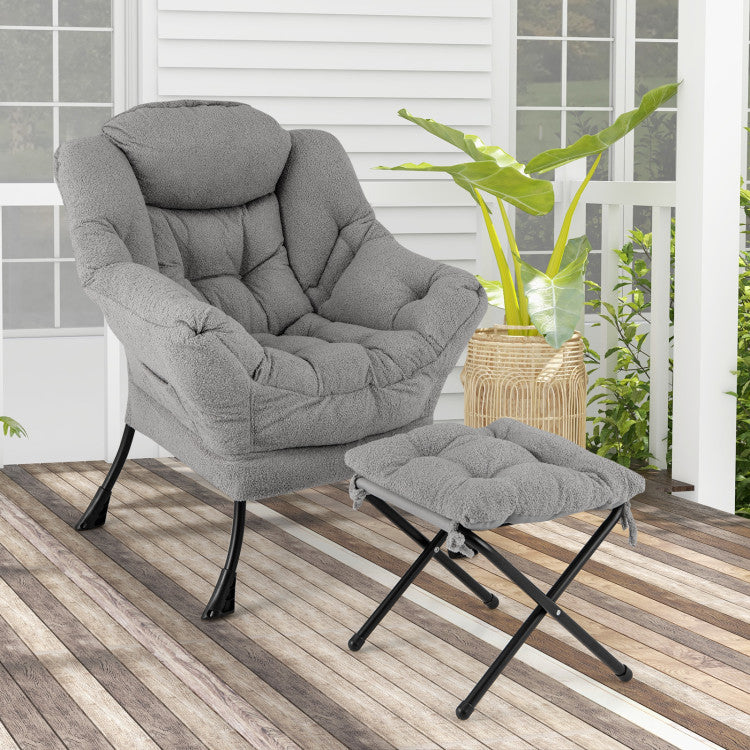 Home Modern Accent Chair with Folding Footrest and Head Pillow