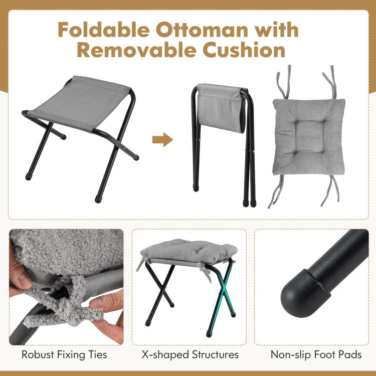 Home Modern Accent Chair with Folding Footrest and Head Pillow