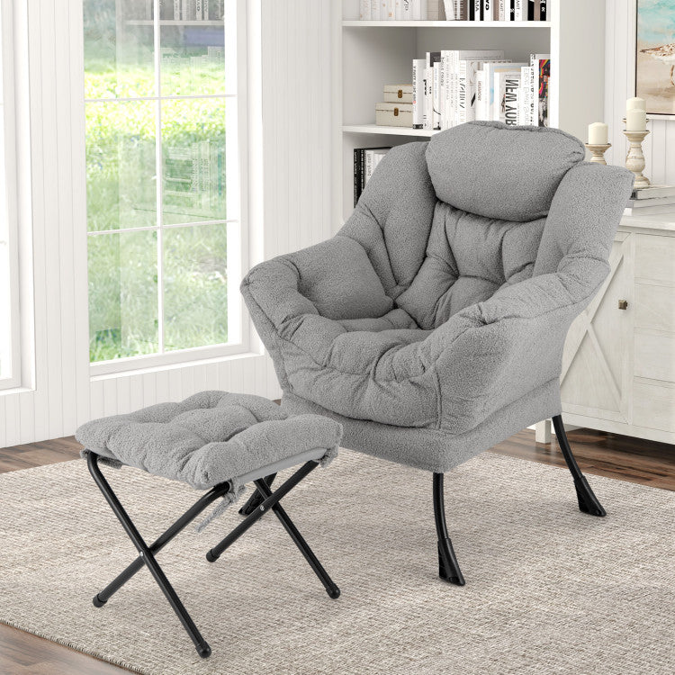 Home Modern Accent Chair with Folding Footrest and Head Pillow