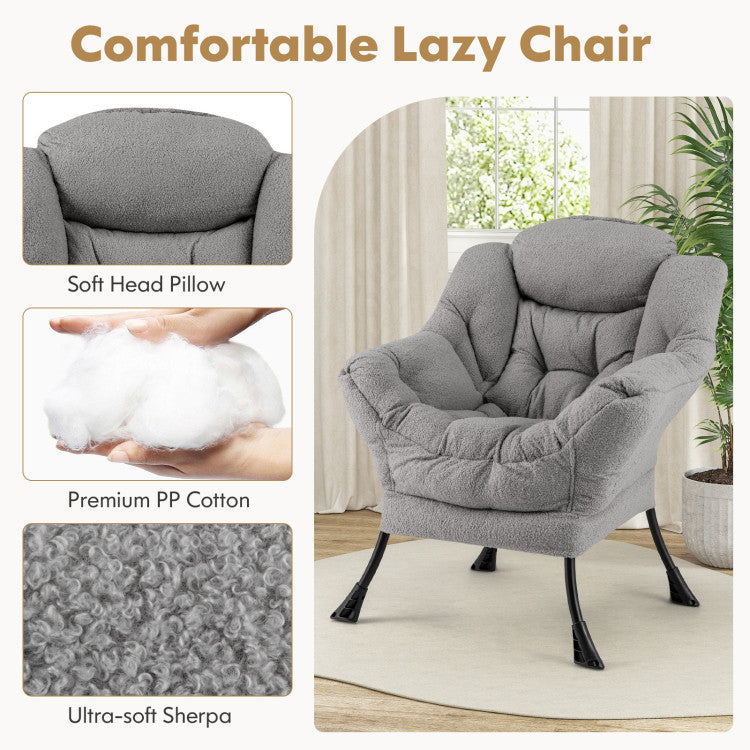 Home Modern Accent Chair with Folding Footrest and Head Pillow
