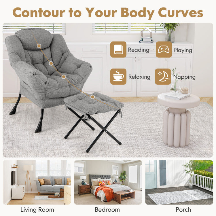 Home Modern Accent Chair with Folding Footrest and Head Pillow