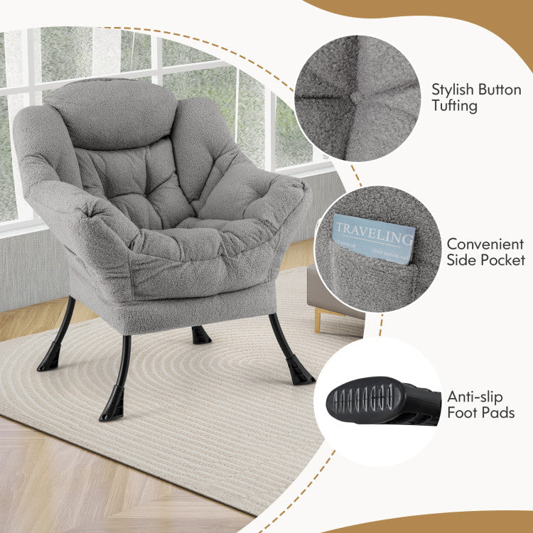 Home Modern Accent Chair with Folding Footrest and Head Pillow