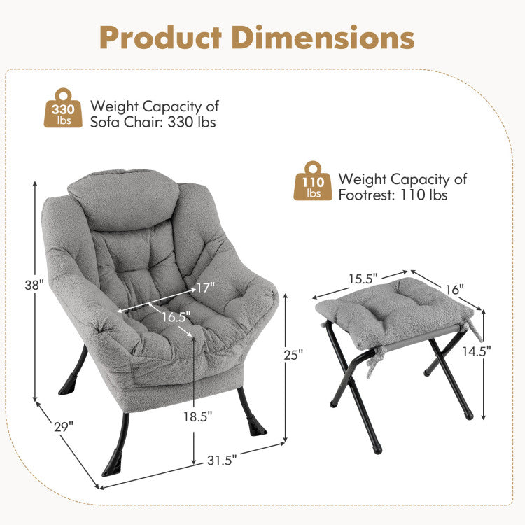 Home Modern Accent Chair with Folding Footrest and Head Pillow
