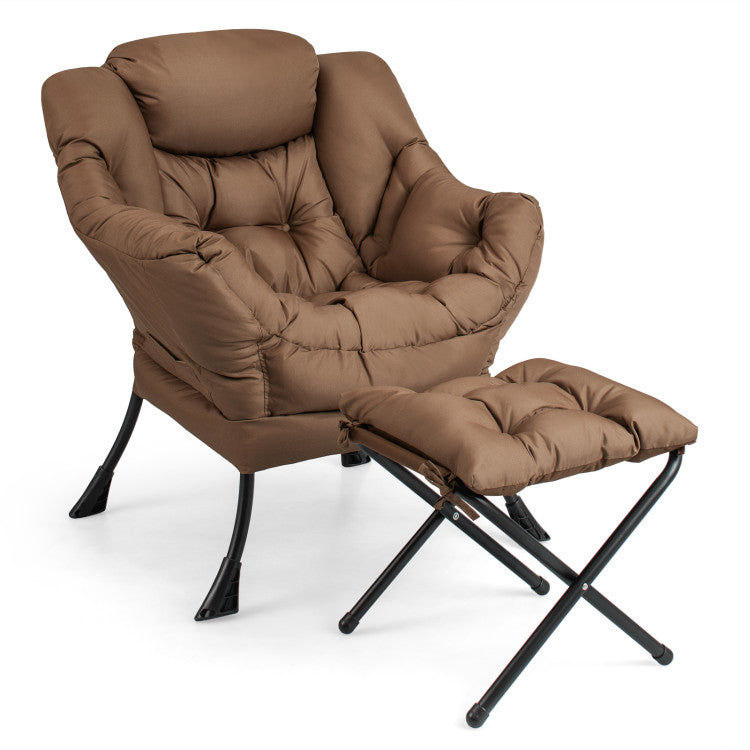 Home Modern Accent Sofa Chair with Folding Footrest and Side Pocket