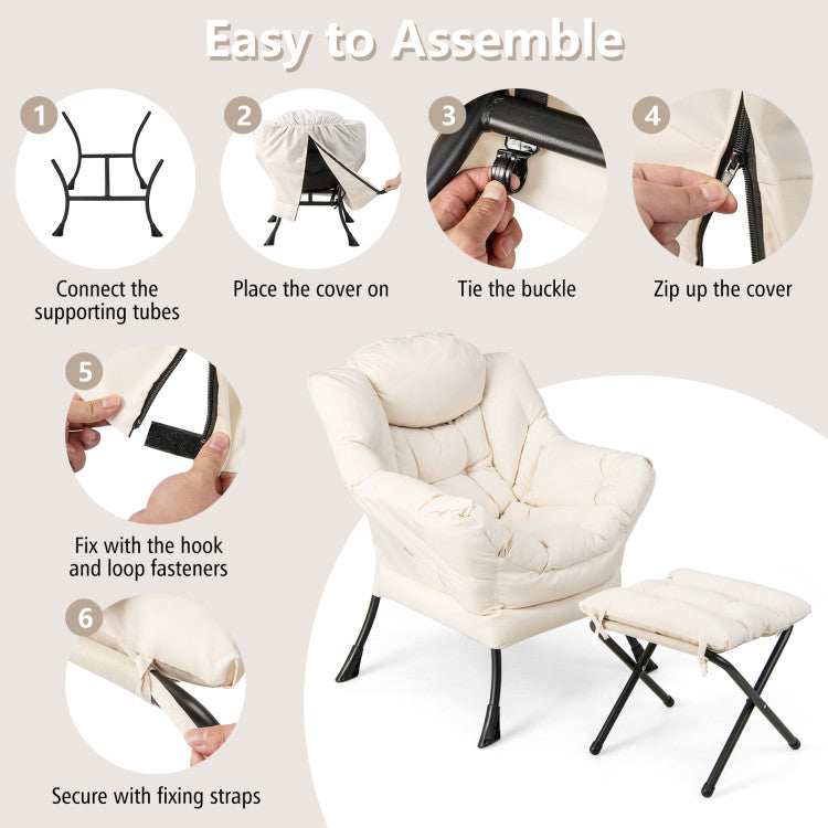 Home Modern Accent Sofa Chair with Folding Footrest and Side Pocket
