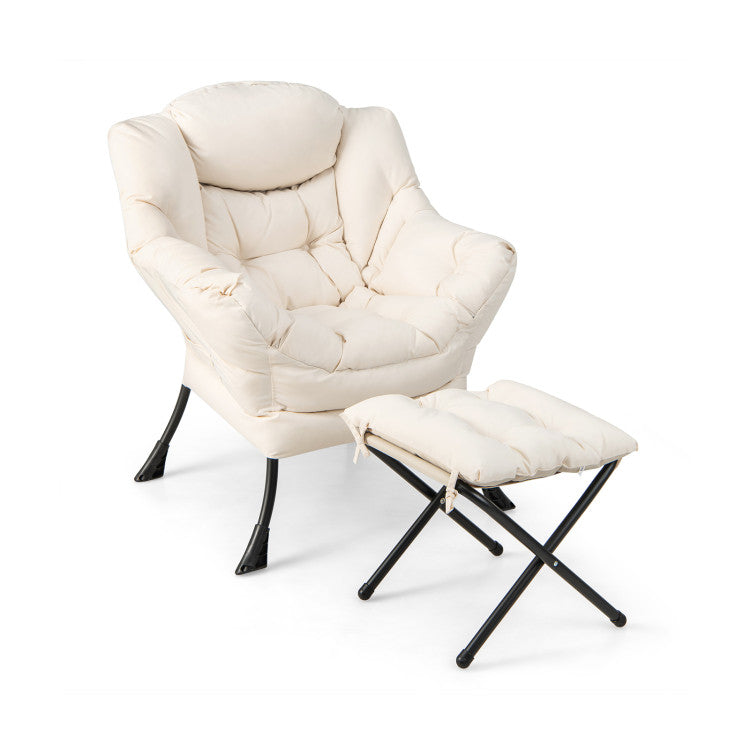 Home Modern Accent Sofa Chair with Folding Footrest and Side Pocket