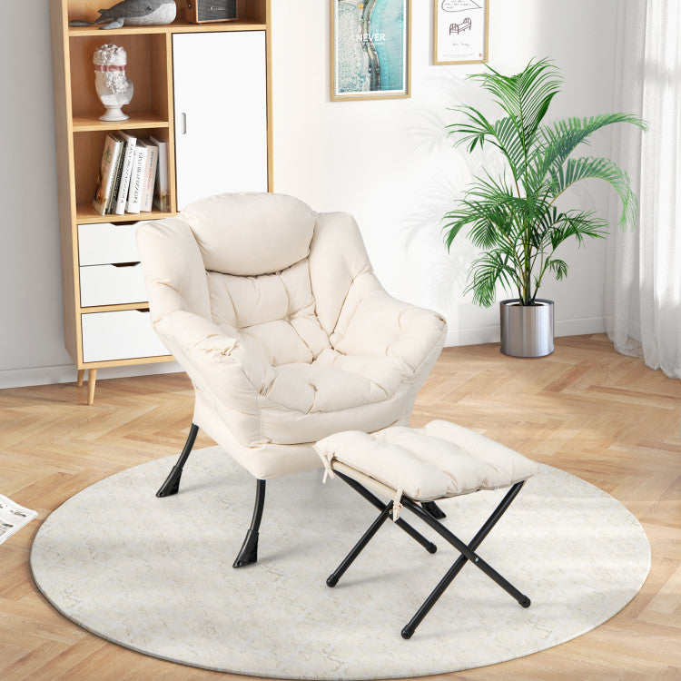 Home Modern Accent Sofa Chair with Folding Footrest and Side Pocket