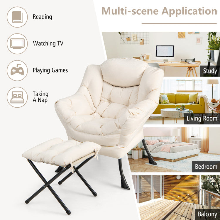 Home Modern Accent Sofa Chair with Folding Footrest and Side Pocket