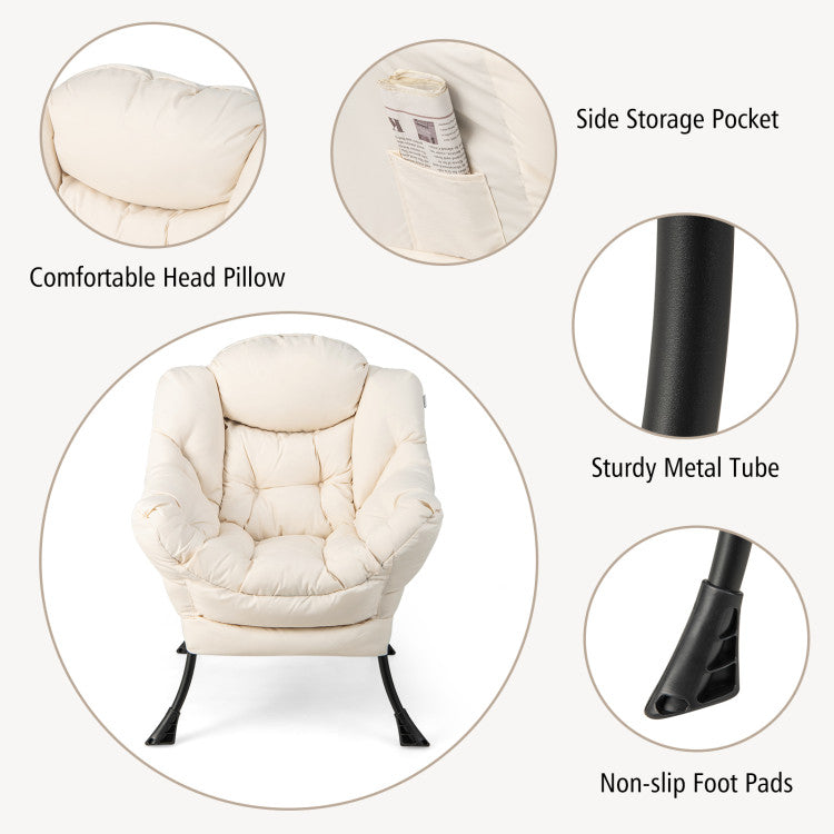 Home Modern Accent Sofa Chair with Folding Footrest and Side Pocket