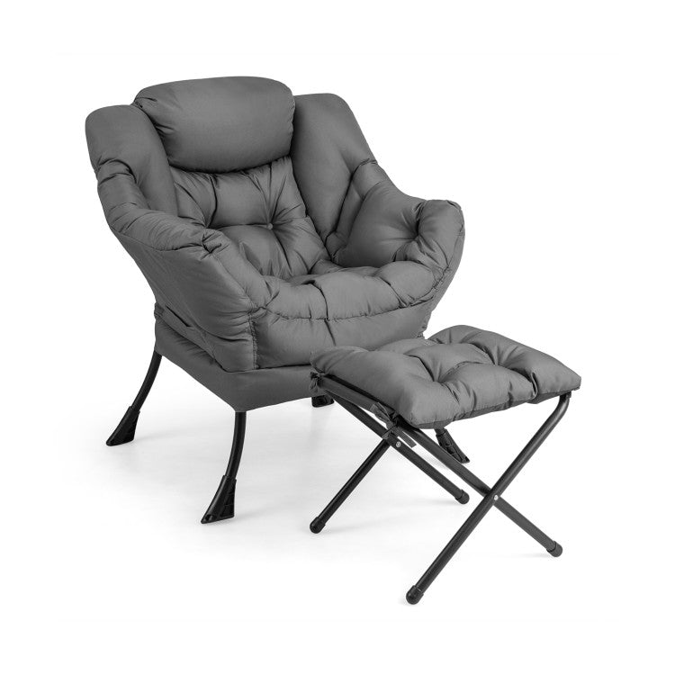 Home Modern Accent Sofa Chair with Folding Footrest and Side Pocket