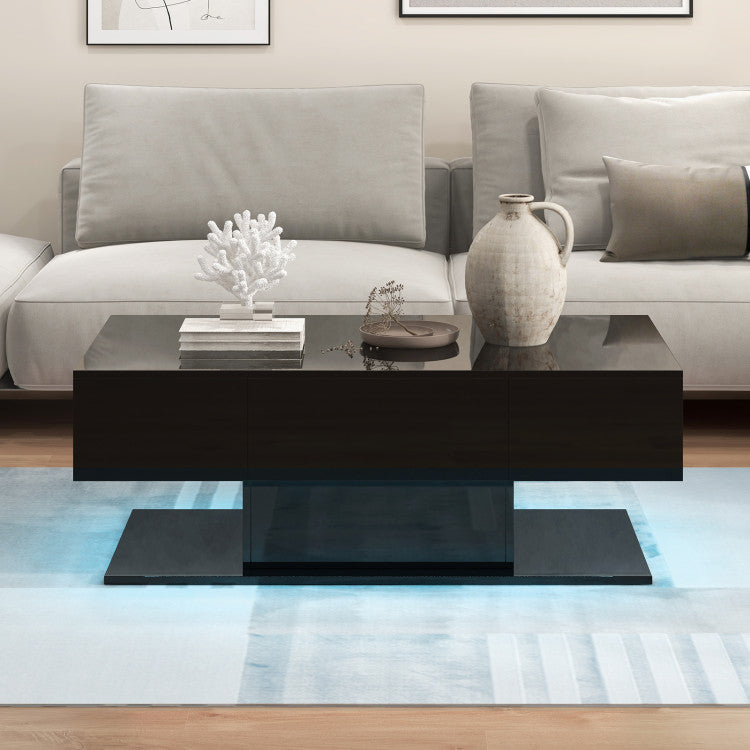 Home Modern LED Coffee Table with 20 Color LED Lights and 2 Storage Drawers