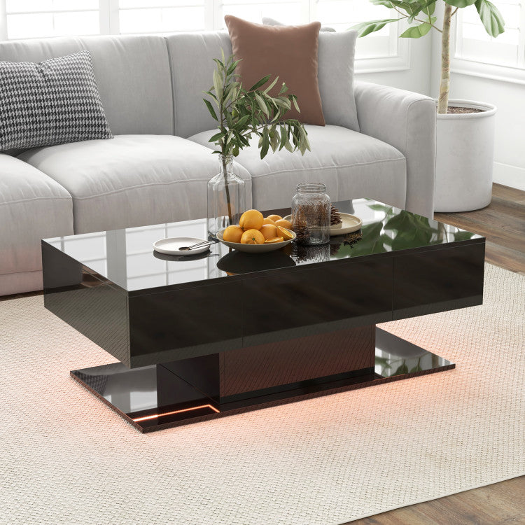 Home Modern LED Coffee Table with 20 Color LED Lights and 2 Storage Drawers