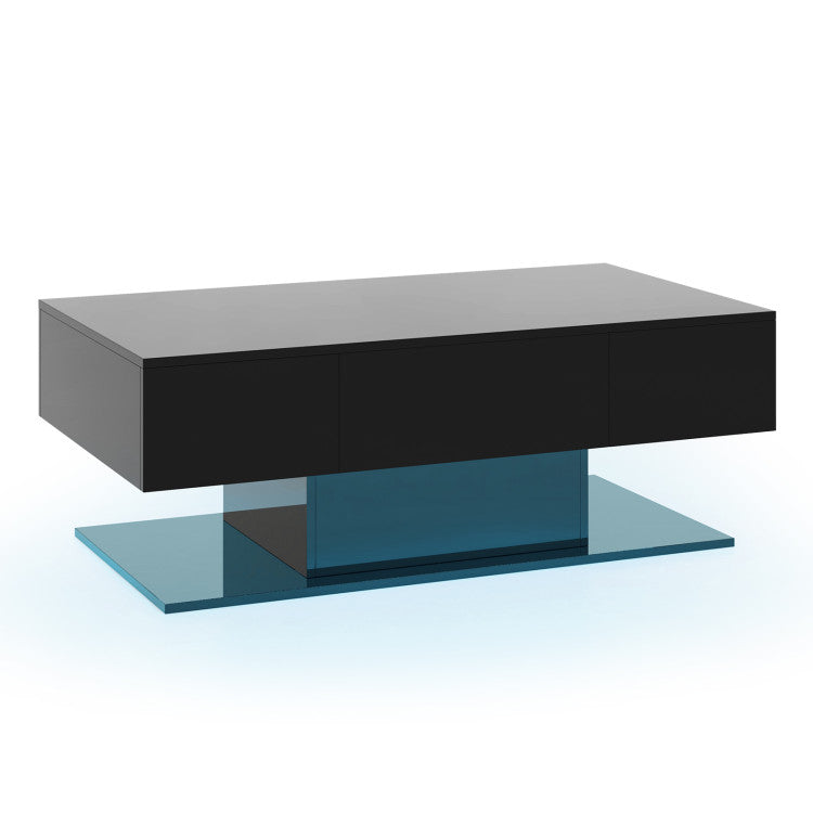Home Modern LED Coffee Table with 20 Color LED Lights and 2 Storage Drawers