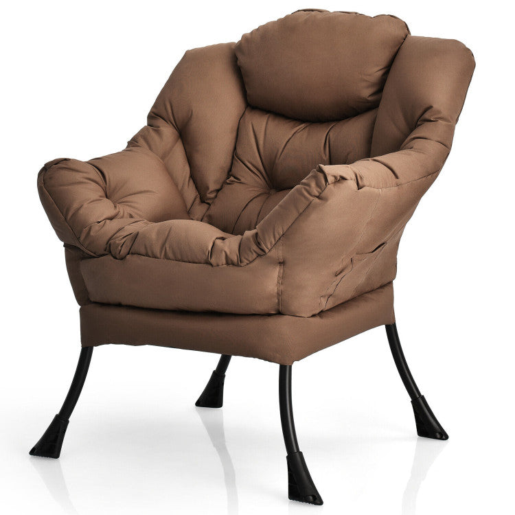 Home Modern Polyester Fabric Lazy Chair with Steel Frame and Side Pocket