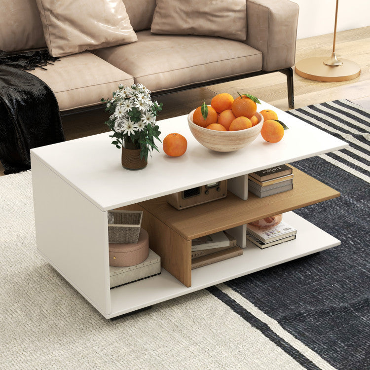 Home Rectangular Coffee Table with L-shaped Middle Shelf