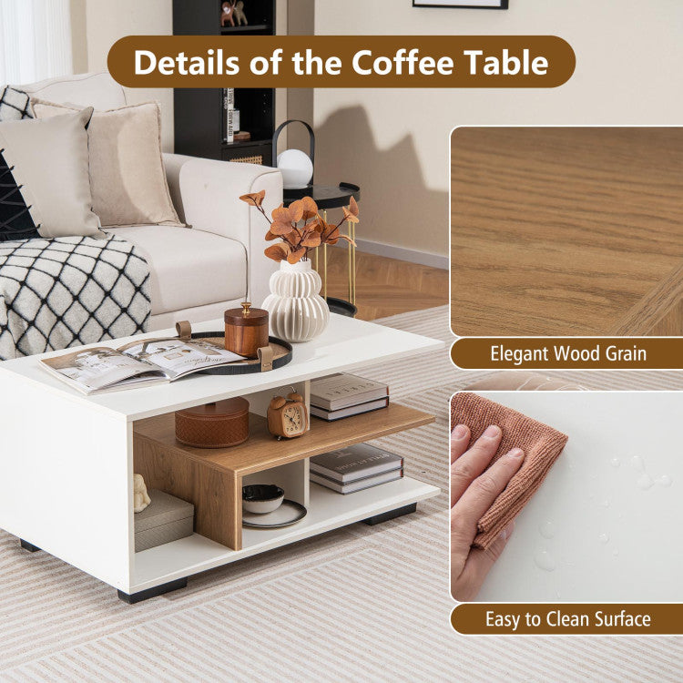 Home Rectangular Coffee Table with L-shaped Middle Shelf