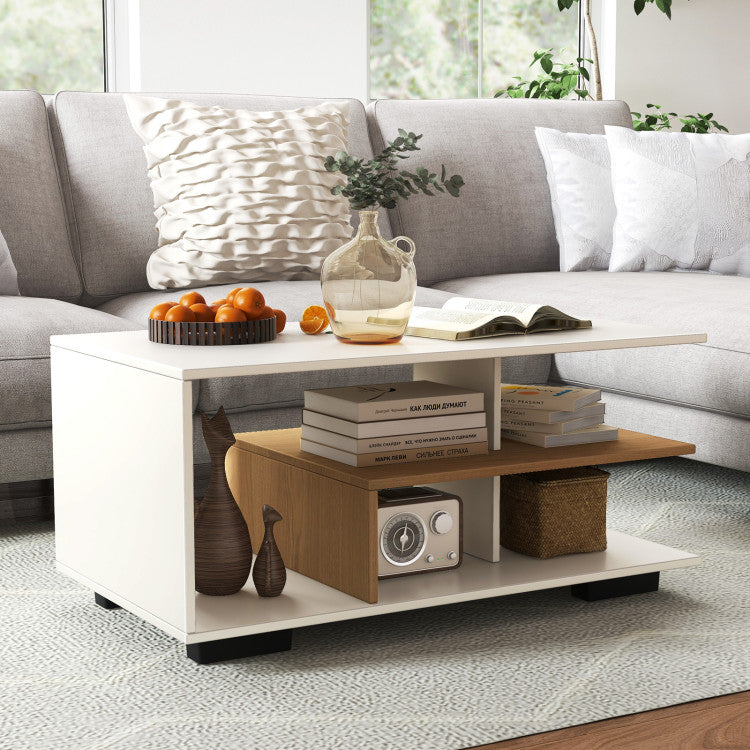 Home Rectangular Coffee Table with L-shaped Middle Shelf