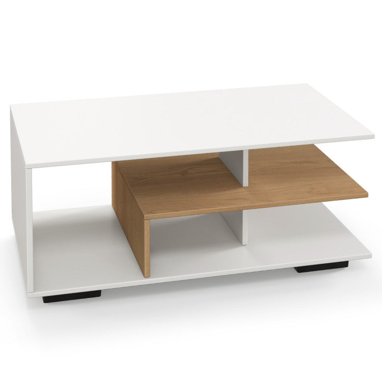 Home Rectangular Coffee Table with L-shaped Middle Shelf