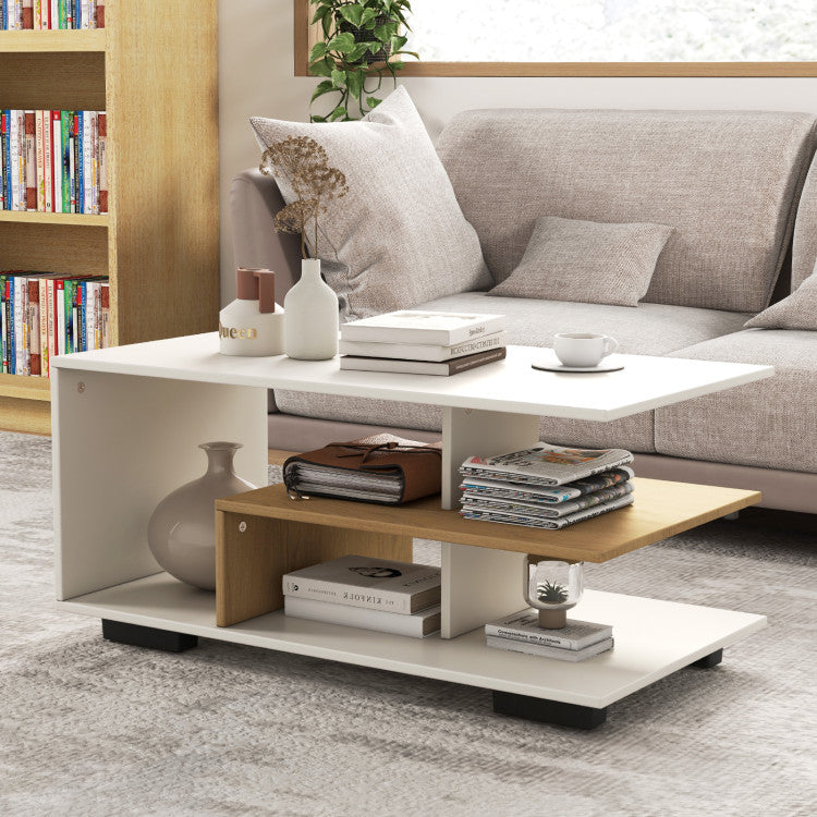 Home Rectangular Coffee Table with L-shaped Middle Shelf