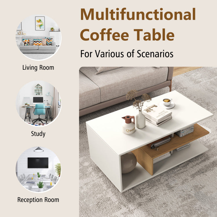 Home Rectangular Coffee Table with L-shaped Middle Shelf