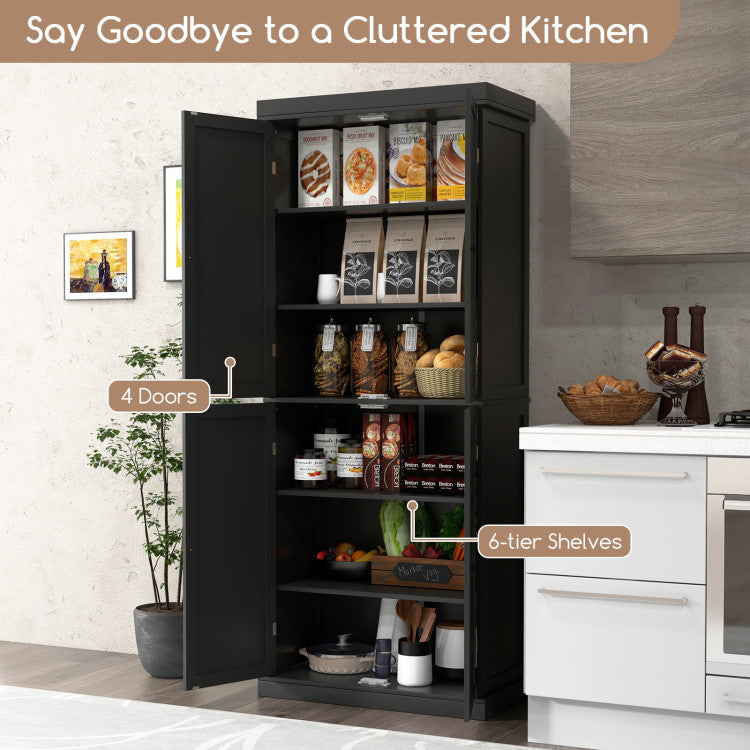 Home 72.5 Inches Tall Pantry Cabinet with 6-Tier Shelves and 4 Doors