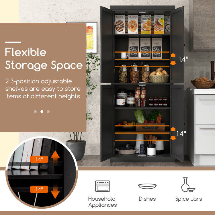 Home 72.5 Inches Tall Pantry Cabinet with 6-Tier Shelves and 4 Doors